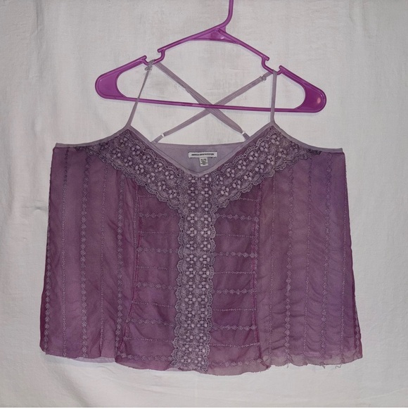 American Eagle Purple Lace Trim Women's Top sheer top layer - Picture 1 of 6